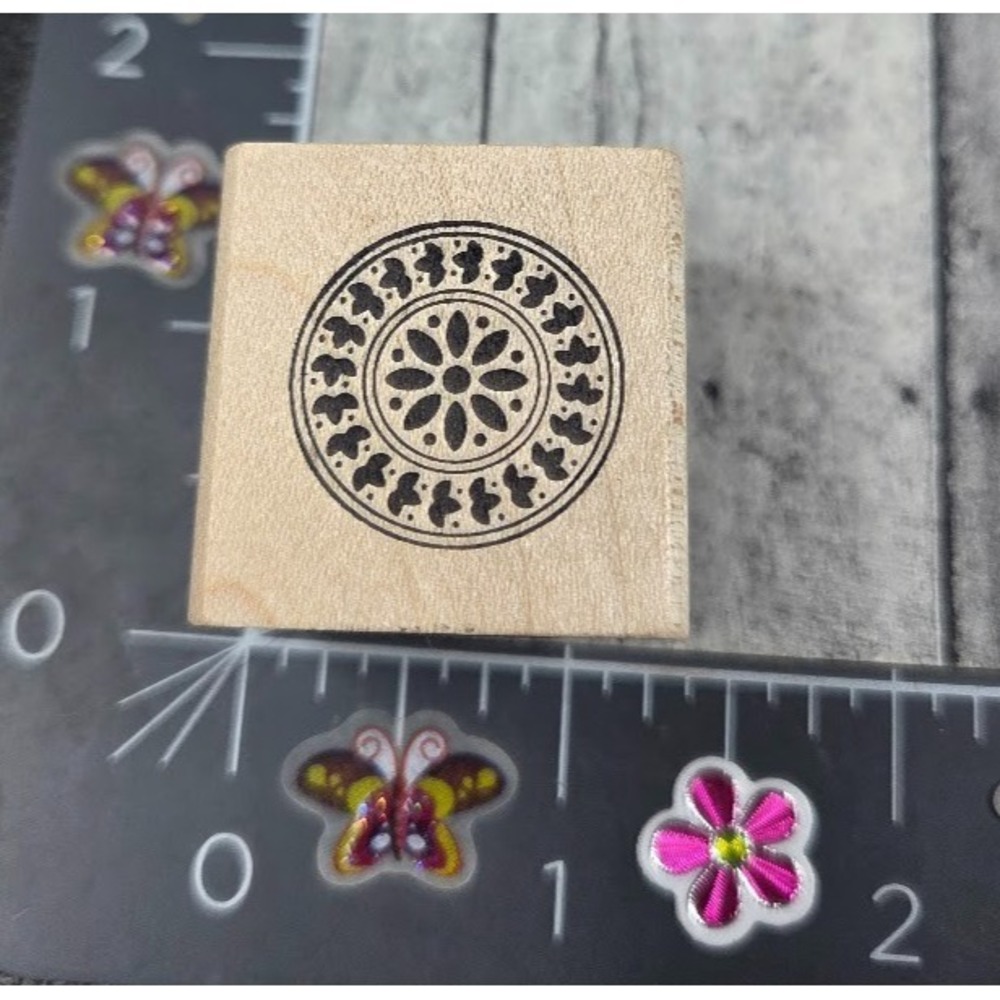 Paper Parachute Mandala Geometric Flower Design Rubber Stamp Wood #G117
